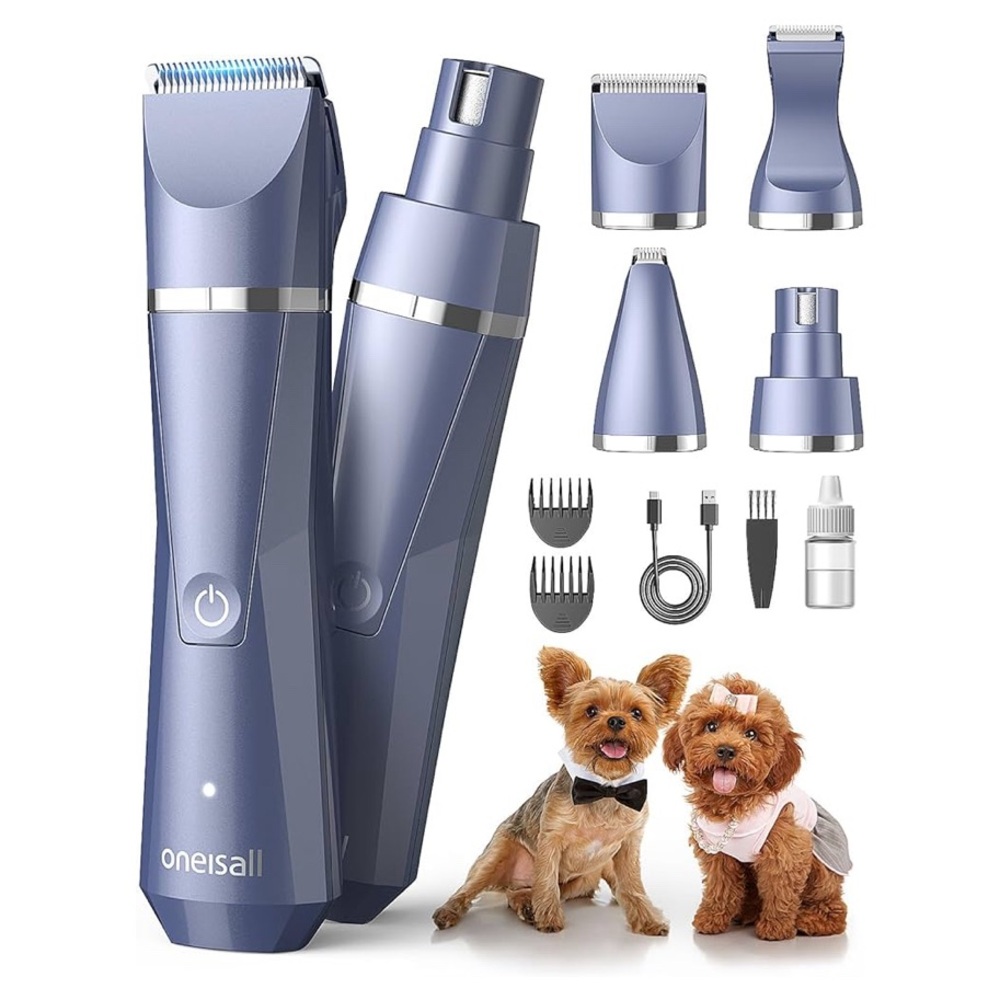 oneisall 4 in 1 Dog Clippers Grooming Kit, Quiet Paw Trimmer & Nail Grinders